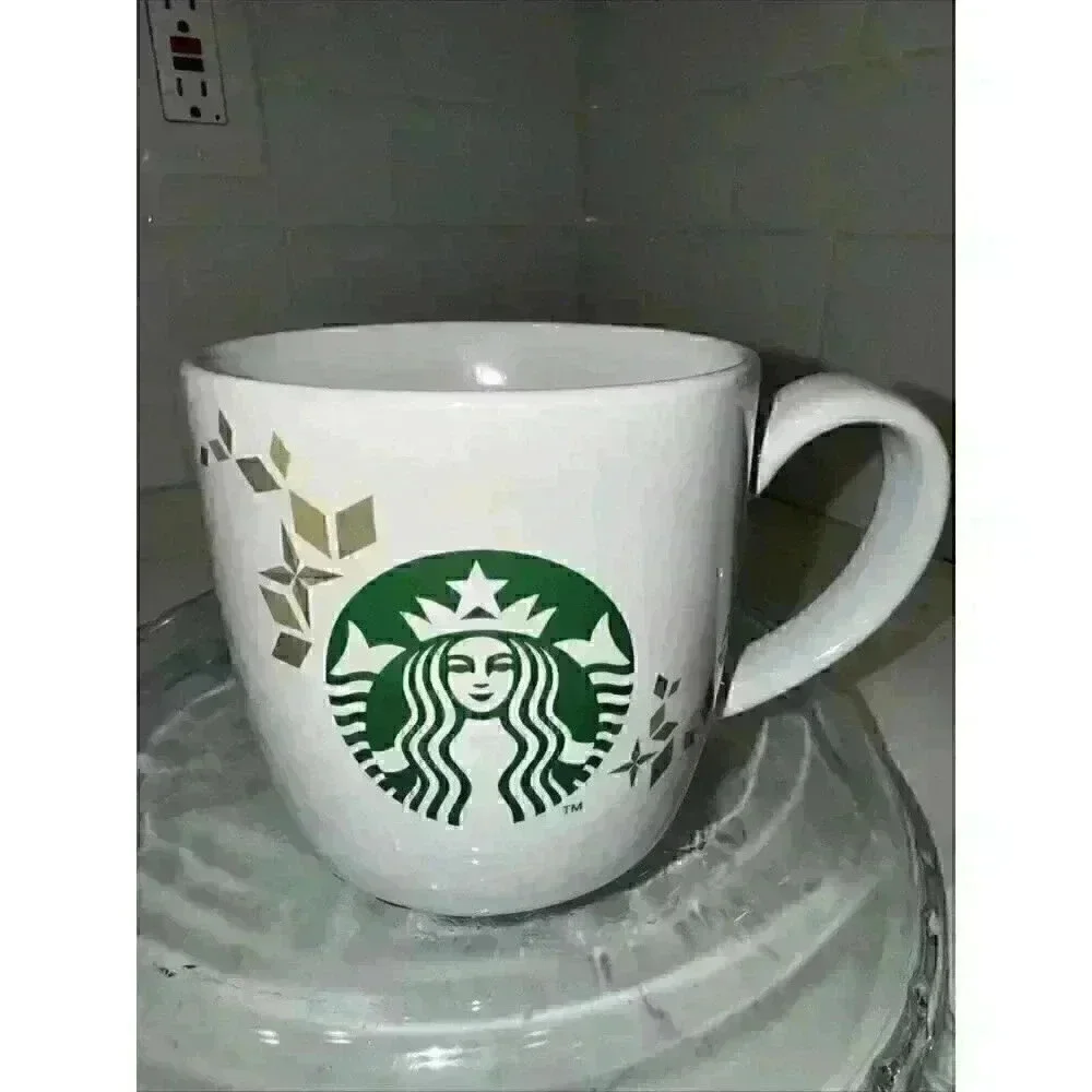 Starbucks Holiday Collection Gold Green Siren White Coffee Mug 2013 Christmas